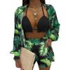 imageUOUA 3 Piece Swimsuits for Women Hawaiian Outfits Floral Tropical Bikini ampamp Short Sets Summer Beach Sexy Cover Ups Luau PartyGreen