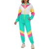 imageUOUA 80s Outfit Women 90s Jumpsuit Costume OnePiece Workout Track Suit Long Sleeves Party Retro ClothingMint White