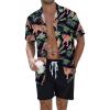 imageUOUA Mens Beach 2 Piece Outfits Hawaiian Flower Button Down Shirts and Shorts SetsBlacktiger