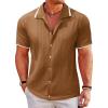 imageUOUA Mens Knit Button Down Shirt Short Sleeve Vintage Shirts Breathable Summer Beach TopsBrown