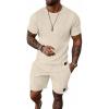 imageUOUA Mens Short Sets 2 Piece Summer Outfits Casual Short Sleeve CrewNeck Shirts ampamp Shorts Track Suit Jogging LoungewearBeige