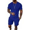 imageUOUA Mens Short Sets 2 Piece Summer Outfits Casual Short Sleeve CrewNeck Shirts ampamp Shorts Track Suit Jogging LoungewearBlue