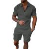 imageUOUA Mens Summer Track Suits 2 Piece Shorts Sets Short Sleeve Sweatsuit Outfits 14 Zip Golf Polo Shirts LoungewearDark Grey