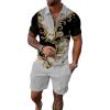 imageUOUA Mens Summer Track Suits 2 Piece Shorts Sets Short Sleeve Sweatsuit Outfits 14 Zip Golf Polo Splicing Striped ShirtsGoldflower Grey