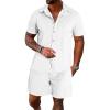 imageUOUA Mens Velour Tracksuit 2 Piece Outfits Short Sleeve Button Down Shirt and Short Sets Casual SweatsuitsWhite