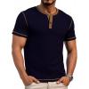 imageUOUA Mens Waffle Henley Short Sleeve Shirts Casual Basic Button TShirt Classic Summer Tops01 Navy Blue