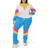 imageUOUA Plus Size Womens Color Block 2 Piece 80s 90s Outfits Long Sleeve Windbreaker Jacket Tracksuit SetBlue White