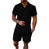 imageUOUA Summer Outfits for Men 2 Piece Short Sleeve Button Down Shirt ampamp Shorts Set Casual Vacation Beach TracksuitBlack