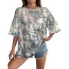 imageUOUA Women Oversized Graphic TShirt Casual Cotton Tees Printed Summer TopsBrown Leaves