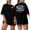 imageUOUA Women Oversized Graphic TShirt Casual Cotton Tees Printed Summer TopsLetteremojiblack