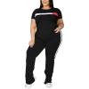 imageUOUA Women Plus Size 2 Piece Sweatsuit Outfits Short Sleeve Shirts ampamp Jogging Pants Track Suit SetPatchwork Blackshort