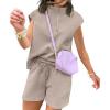 imageUOUA Women Two Piece Summer Outfits Casual Sleeveless Shirt ampamp Shorts Set Workout Sweatsuit Lounge Track SuitKhaki