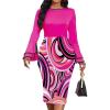 imageUOUA Womens Church Dress Bell Sleeve Cocktail Business Work Dresses Tea Party Floral Print Pencil DressesRosered