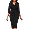 imageUOUA Womens Church Ruffle Sleeve Bodycon Work Midi Pencil Dress134 Sleeve Black