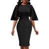imageUOUA Womens Church Ruffle Sleeve Bodycon Work Midi Pencil DressShort Flutter Sleeve Black