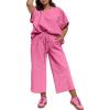 imageUOUA Womens Plus Size Sweatsuit 2 Piece Outfits Summer Short Sleeve Tops Wide Leg Pants Tracksuit Lounge SetsPink