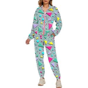 imageUOUA 80s Outfit Women 90s Jumpsuit Costume OnePiece Workout Track Suit Long Sleeves Party Retro ClothingGreenish Print