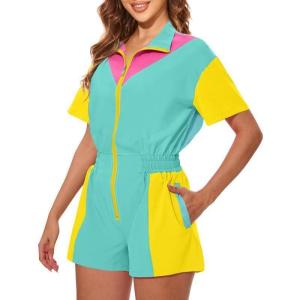imageUOUA 80s Outfit Women 90s Jumpsuit Costume OnePiece Workout Track Suit Party Retro ClothingMint Green