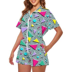 imageUOUA 80s Outfit Women 90s Jumpsuit Costume OnePiece Workout Track Suit Party Retro ClothingWhite Print