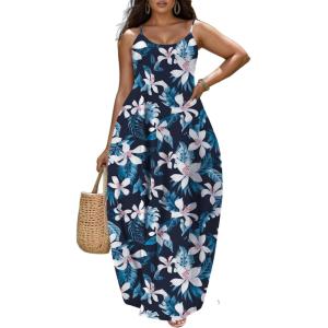 imageUOUA Hawaiian Dresses Women Plus Size Luau Party Sundress Summer Maxi Tropical Boho Beach DressElegantblueflower