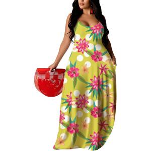 imageUOUA Hawaiian Dresses Women Plus Size Luau Party Sundress Summer Maxi Tropical Boho Beach DressFloralgreen