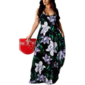 imageUOUA Hawaiian Dresses Women Plus Size Luau Party Sundress Summer Maxi Tropical Boho Beach DressPurple