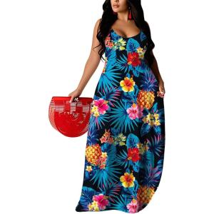 imageUOUA Hawaiian Dresses Women Plus Size Luau Party Sundress Summer Maxi Tropical Boho Beach DressPurpleblack