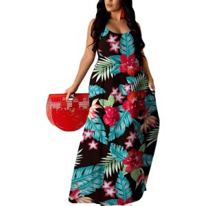 imageUOUA Hawaiian Dresses Women Plus Size Luau Party Sundress Summer Maxi Tropical Boho Beach DressRedgreen
