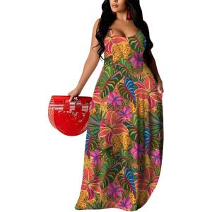 imageUOUA Hawaiian Dresses Women Plus Size Luau Party Sundress Summer Maxi Tropical Boho Beach DressTropicalleopard