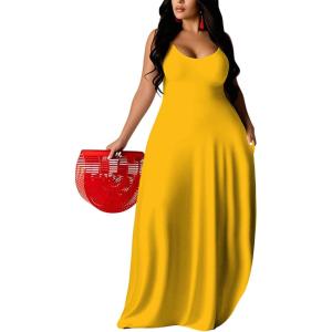 imageUOUA Hawaiian Dresses Women Plus Size Luau Party Sundress Summer Maxi Tropical Boho Beach DressYellow