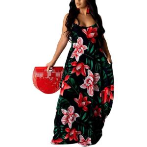 imageUOUA Hawaiian Dresses Women Plus Size Luau Party Sundress Summer Maxi Tropical Boho Beach DressYwxred