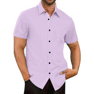 imageUOUA Mens Button Down Short Sleeve Dress Shirts Wrinkle Free Business Shirt Summer Casual TopApurple