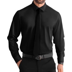 imageUOUA Mens Button Down Short Sleeve Dress Shirts Wrinkle Free Business Shirt Summer Casual TopC3black