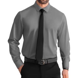 imageUOUA Mens Button Down Short Sleeve Dress Shirts Wrinkle Free Business Shirt Summer Casual TopC3grey