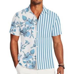 imageUOUA Mens Hawaiian Shirt Short Sleeve Flamingo Button Down Shirts Summer Tropical Printed Beach TopsBlueflower