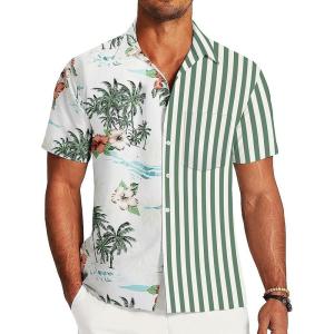 imageUOUA Mens Hawaiian Shirt Short Sleeve Flamingo Button Down Shirts Summer Tropical Printed Beach TopsGreencoco