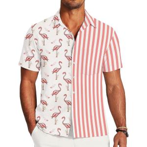 imageUOUA Mens Hawaiian Shirt Short Sleeve Flamingo Button Down Shirts Summer Tropical Printed Beach TopsPinkflamingo