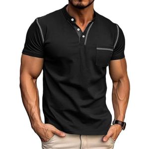 imageUOUA Mens Henley Shirts Short Sleeve Casual TShirts Cotton Basic Tops01 Black