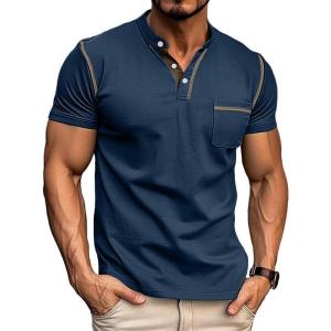 imageUOUA Mens Henley Shirts Short Sleeve Casual TShirts Cotton Basic Tops01 Navy Blue