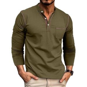 imageUOUA Mens Henley Shirts Short Sleeve Casual TShirts Cotton Basic Tops02 Army Green
