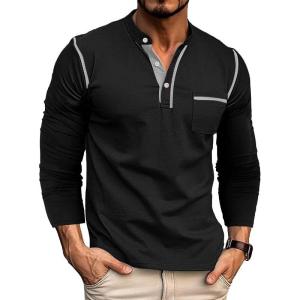 imageUOUA Mens Henley Shirts Short Sleeve Casual TShirts Cotton Basic Tops02 Black