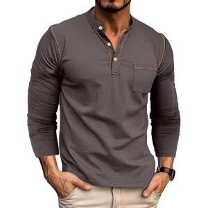 imageUOUA Mens Henley Shirts Short Sleeve Casual TShirts Cotton Basic Tops02 Grey