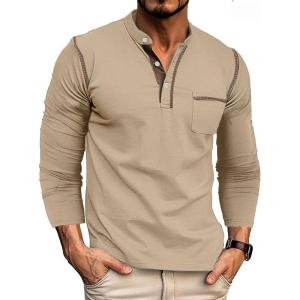 imageUOUA Mens Henley Shirts Short Sleeve Casual TShirts Cotton Basic Tops02 Khaki