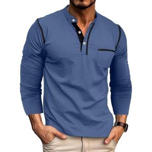 imageUOUA Mens Henley Shirts Short Sleeve Casual TShirts Cotton Basic Tops02 Lake Blue