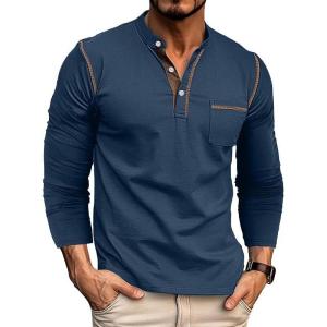 imageUOUA Mens Henley Shirts Short Sleeve Casual TShirts Cotton Basic Tops02 Navy Blue