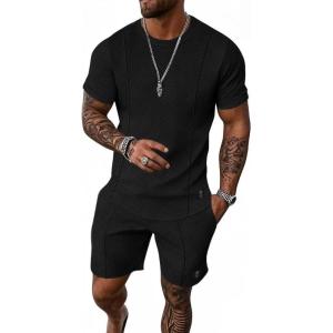 imageUOUA Mens Short Sets 2 Piece Summer Outfits Casual Short Sleeve CrewNeck Shirts ampamp Shorts Track Suit Jogging LoungewearBlack