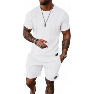 imageUOUA Mens Short Sets 2 Piece Summer Outfits Casual Short Sleeve CrewNeck Shirts ampamp Shorts Track Suit Jogging LoungewearWhite