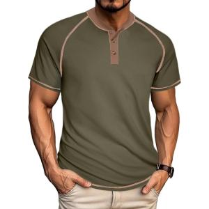 imageUOUA Mens Short Sleeve Henley Shirts Casual Comfortable Cotton TShirt Raglan Sleeve Summer Vintage Button Tops01 Army Green