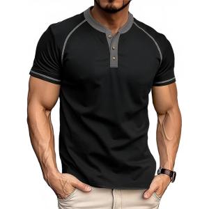 imageUOUA Mens Short Sleeve Henley Shirts Casual Comfortable Cotton TShirt Raglan Sleeve Summer Vintage Button Tops01 Black