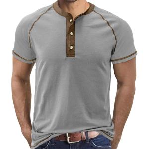 imageUOUA Mens Short Sleeve Henley Shirts Casual Comfortable Cotton TShirt Raglan Sleeve Summer Vintage Button Tops01 Dark Grey